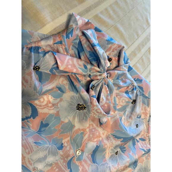 Vintage Ms Bond Volup Pastel Floral Polyester Blouse with Bow Detail - Picture 7 of 8